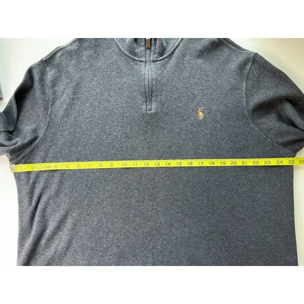 Polo Ralph Lauren Mens Estate‎ Rib 1/4 Zip Pullover Sweater Color Pony XL Gray